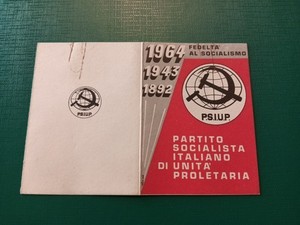 Italian Socialist Party Card of Proletarian Unity PSIUP 1964 Turin Rare