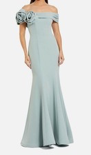 Ieena for Mac Duggal Women's Green Off-Shoulder Crepe Mermaid Gown Dress Size 14