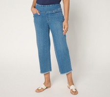 Belle by Kim Gravel Petite TripleLuxe Denim Wide Leg Crop Pants w/ Fray Medium W