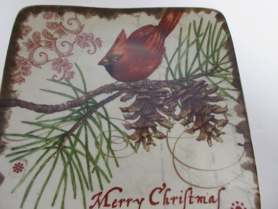 Carson SET OF 6-MERRY CHRISTMAS Cardinal on branch Dessert Salad Plates 6.5" - Image 2 of 4