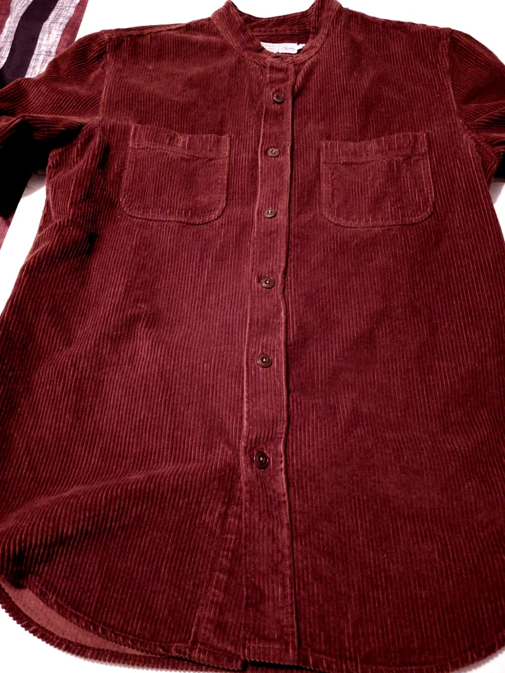 J. PETERMAN Button Front 100% Cotton (S) Brown THICK CORDUROY Shirt BAND COLLAR - Image 3 of 4