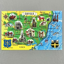 Suffolk England Map Postcard Pictorial Vintage Postcard UK to USA Airmail Posted