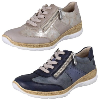 Rieker Damen Schnürschuhe mit seitlichem Reißverschluss Freizeitschuhe Sneaker flach - N4221