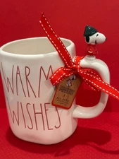 Rae Dunn  Peanuts Snoopy Warm Wishes Holiday Winter  Mug w Charm on Handle NWT