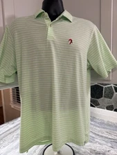 Peter Millar Golf Polo Shirt Mens Medium Green Striped Logo EUC