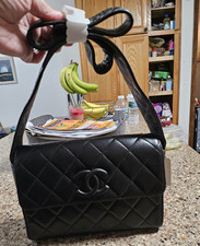 CHANEL Black Quilted CC Flap Shoulder Bag Gol...