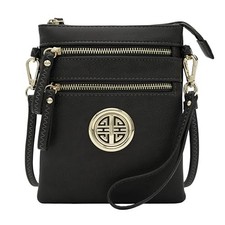 Small Multi Zipper Pockets Crossbody Bag with Detachable Wristlet Charcoal Grey