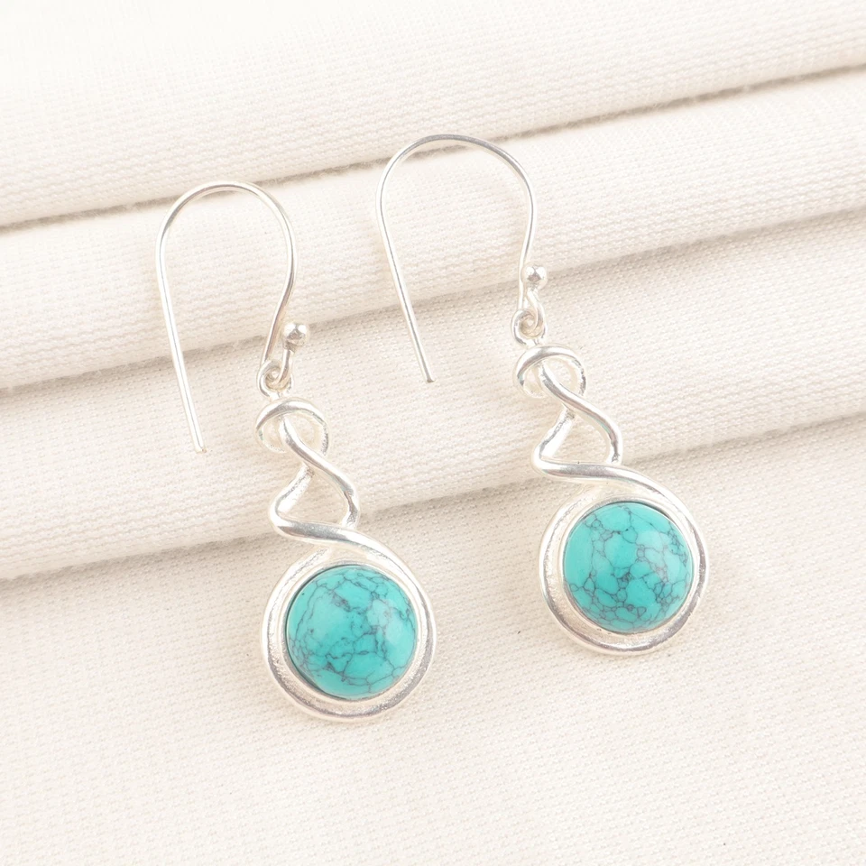 Santa Rosa Türkis Edelstein 925 Sterling Silber Handarbeit Schmuck Ohrringe 1,67 - Bild 3 von 4