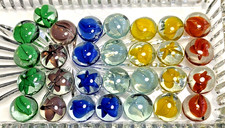 Lot of 29 Replacement Marbles Game Pieces Flat Glass Disc Beads - 0.6"