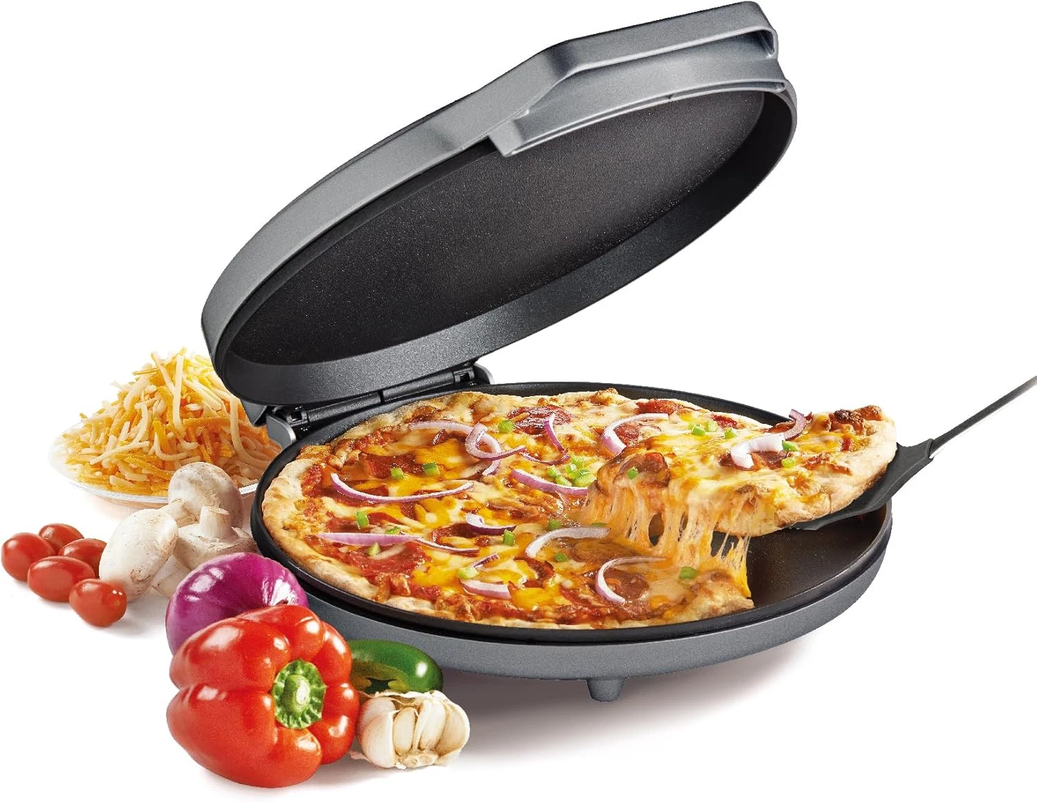 12" Electric Pizza Maker & Grill - Nonstick Griddle for Delicious Snacks