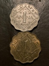 WWII British India King George VI Scalloped 1 Anna 1939 & 1944