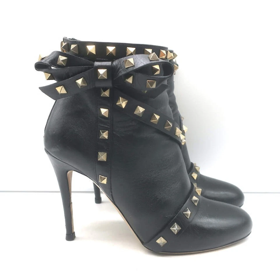 Valentino Rockstud Botines con Lazo Cuero Negro Talla 38 Foto 3 de 4