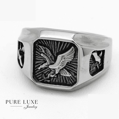 #ad #ad Men#x27;s Black Silver Stainless Steel EAGLE Ring Size: 8 13 High Polish Box $15.99