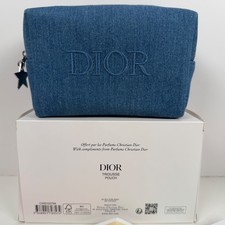 Dior Gift with purchase Blue Denim Makeup Bag with Star Zipper Pull New