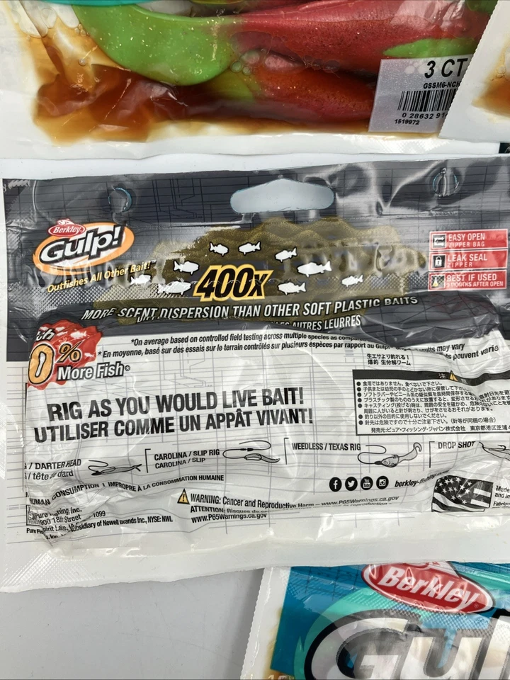 Señuelo de agua salada Berkley Gulp Swimming Mullet Fluke (3"-6", Asst. Colores) lote de 5 Foto 4 de 4