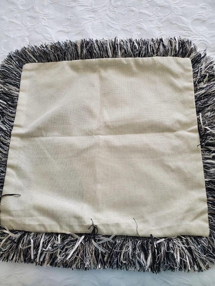 Cute Bulldog Pug Puppy Decorative Pillow Cover 17 X 17" Black/White Fringe - Image 4 of 4