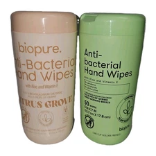 Biopure Antibacterial Hand Wipes 2 Pack 100 Ct Aloe Vitamin E Travel