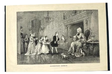 Antique 1880 Engraving “Grandmother’s Birthday” Victorian Family Celebration