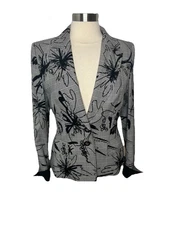 Escada Houndstooth Plaid Blazer Jacket Size 38 M Tailored 2 Button Floral Print