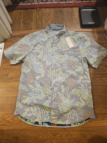NWT Tommy Bahama Shirt Mens Small Nova Wave Seersucker Hawaiian Floral Faded