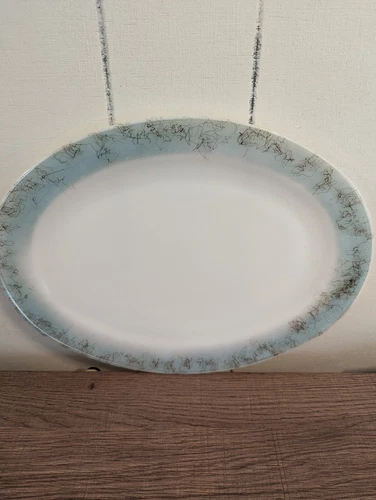 Antique Fire King Federal Glass Silver ICICLE Oval Platter 12"x9" Dinnerware USA