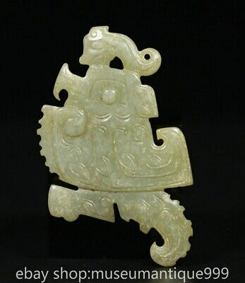 Pendentif Yu Bi Amulette Chinois Naturel Néphrite Hetian Jade Sculpture vendre Oiseau 3