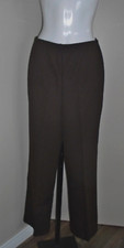 Ladies VTG 1970s Dark Brown Ribbed Wide Leg Pull On Poly Dress Pants Sz M NOS