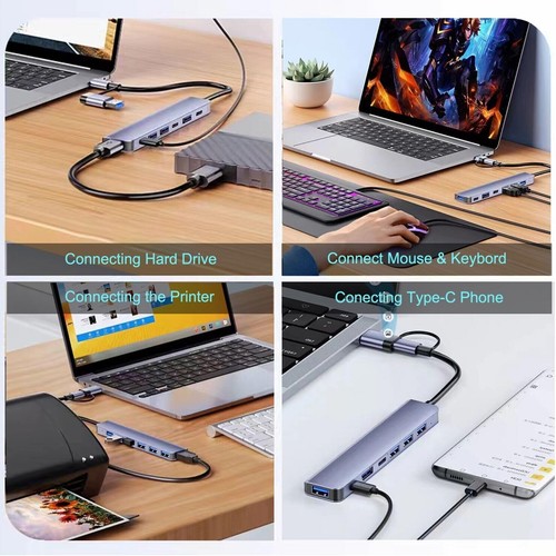7 in 1 Multiport USB-C Hub Type C To USB 3.0 2.0 Multi-hub Dock Splitter Adapter - Picture 5 of 5