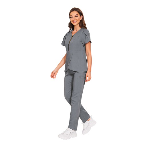 Women Lady Stretch Beauty Nurse Scrub Uniform Short Sleeve Cargo Pant Healthcare - Picture 13 of 32