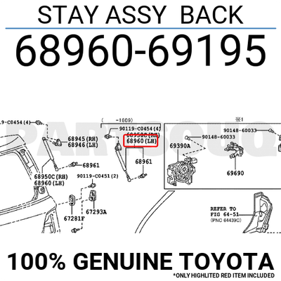 6896069195 Genuine Toyota STAY ASSY BACK 68960-69195 | eBay