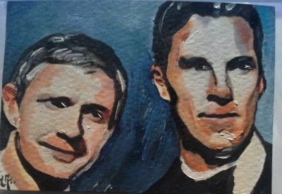 ACeo BEMALTES Öl ORIGINAL Benedict Cumberbatch in Sherlock Holmes