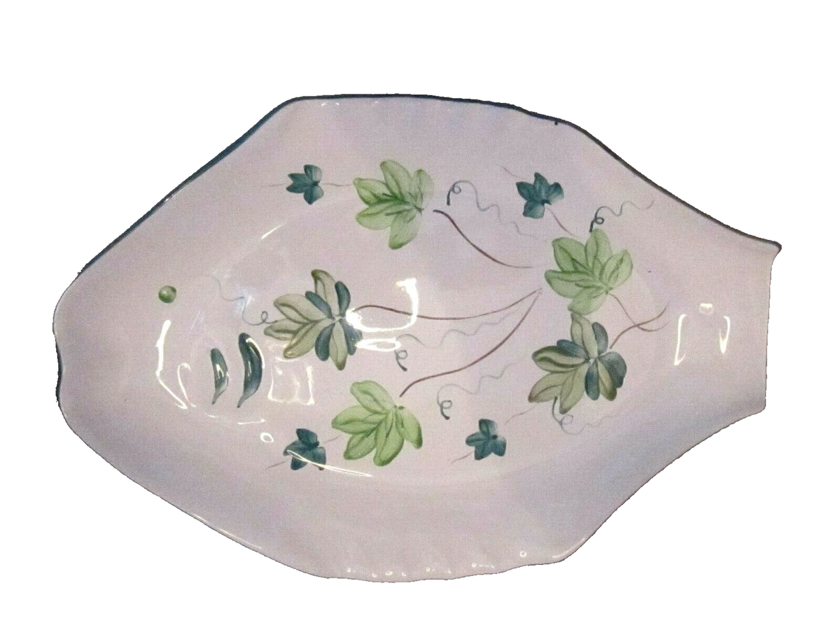 Vintage Hand Painted Herend Village Pottery Tray Plate Green Ivy
