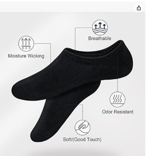 8 Pairs Men’s Socks No Show Socks 9-11 Invisible Low Cut Cotton Black Non Slip - Picture 2 of 6