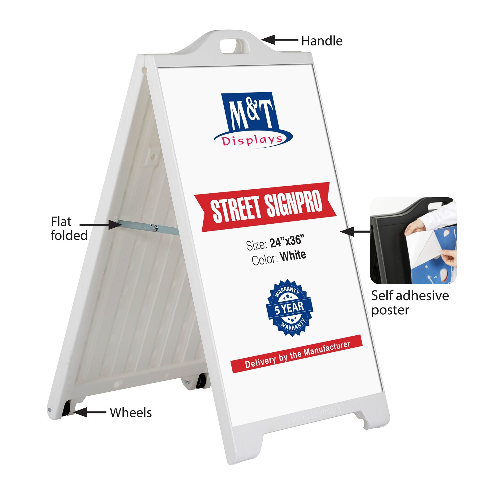 Sandwich Board A-Frame Double Sided Outdoor Sidewalk Sign Holder 24x36 White