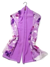 Floral Silk Feel Shawl Evening Wrap in Gift Box Purple