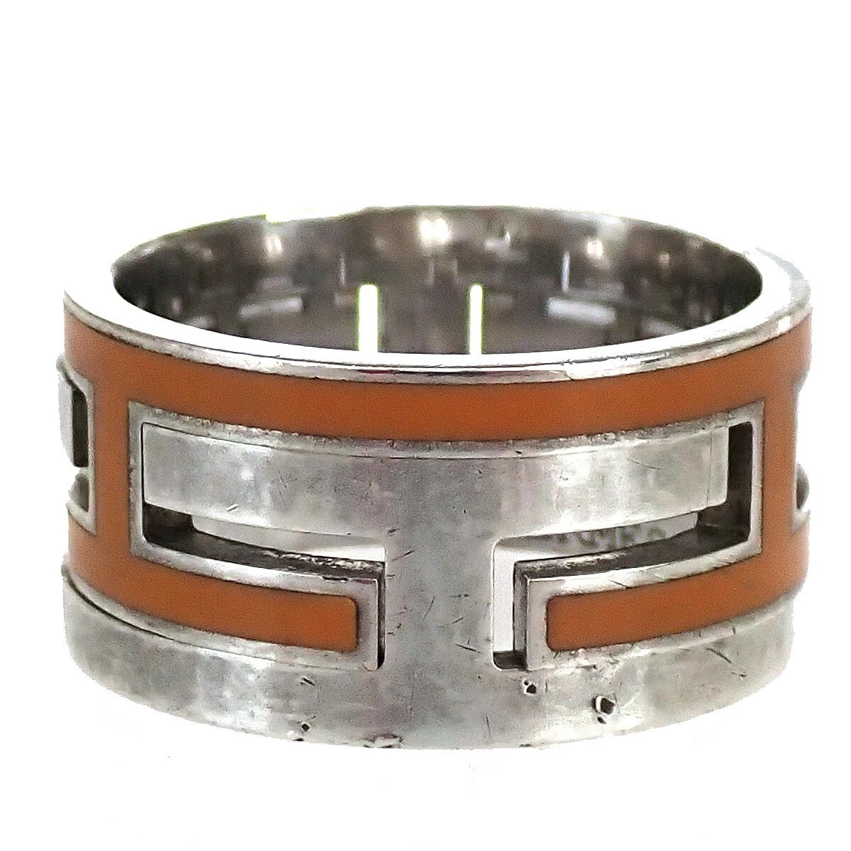 HERMES Logo Move H Ring Size 50 Silver 925 Orange Accessory