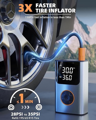 Inflador de Neumáticos Compresor de Aire Portátil, Bomba de Bicicleta, Bomba de Aire 150PSI para Neumáticos de Coche - Imagen 2 de 6