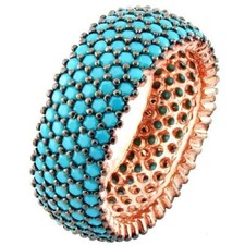 925 Sterling Silver Turkish Handmade Turquoise Stone 5 Row Eternity Ring