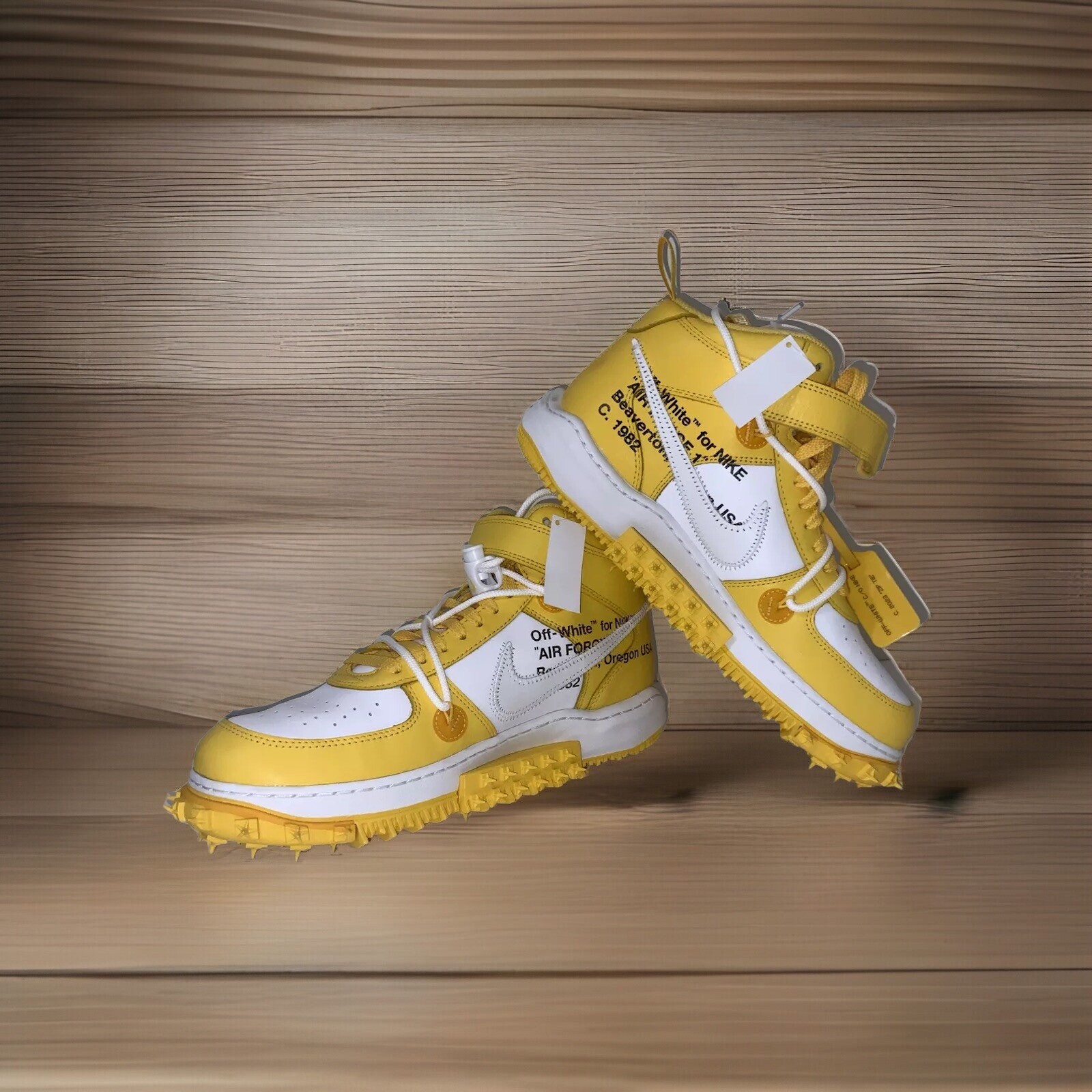 OFF WHITE X NIKE Taglia 11 Nike Off White x Air Force 1 SP Pelle Mid Varsity Maize