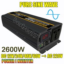 RV Power Inverter 2600 W 12V 24V 48V 60V dc to 220V ac Converter Pure Sine Wave