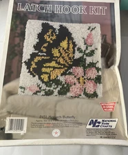 Vintage National Yarn Crafts Latch Hook Kit 12" x 12"  Monarch Butterfly NEW NIP