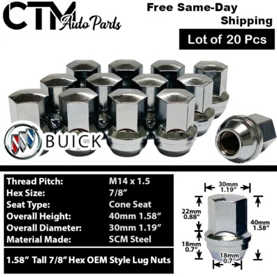 20x Chrome Buick Lacrosse Regal OEM Factory Wheel Lug Nut 14x1.5 Fit Stock Wheel