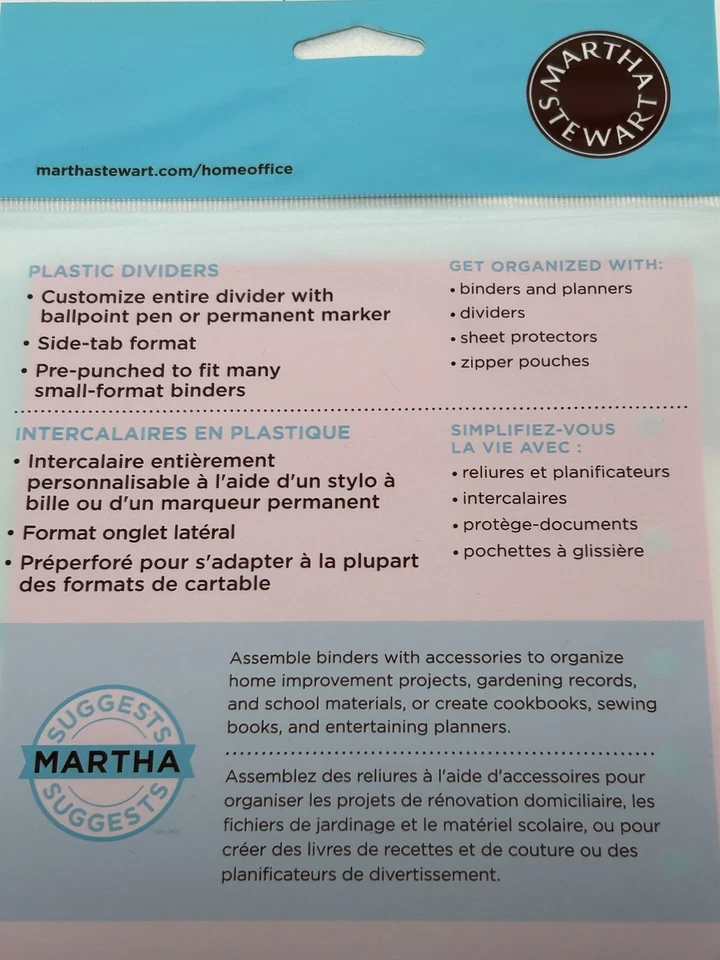"Divisores de plástico para oficina en casa Martha Stewart Avery 5 pestañas 5,5"" x 8,5"" borrado de escritura" Foto 3 de 4