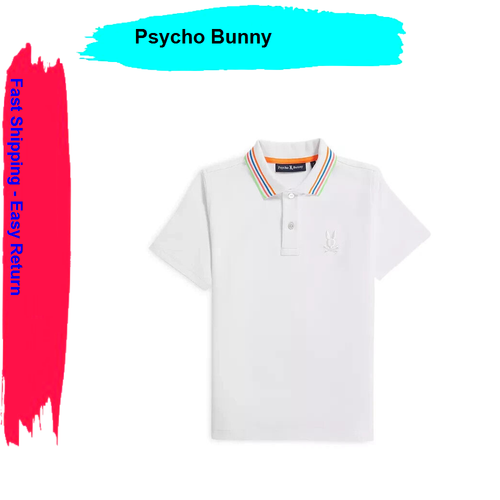 $145 Psycho Bunny Men's, Athens Pique Striped Collar Polo Shirt, White, 3XLT - 第 1/5 張圖片