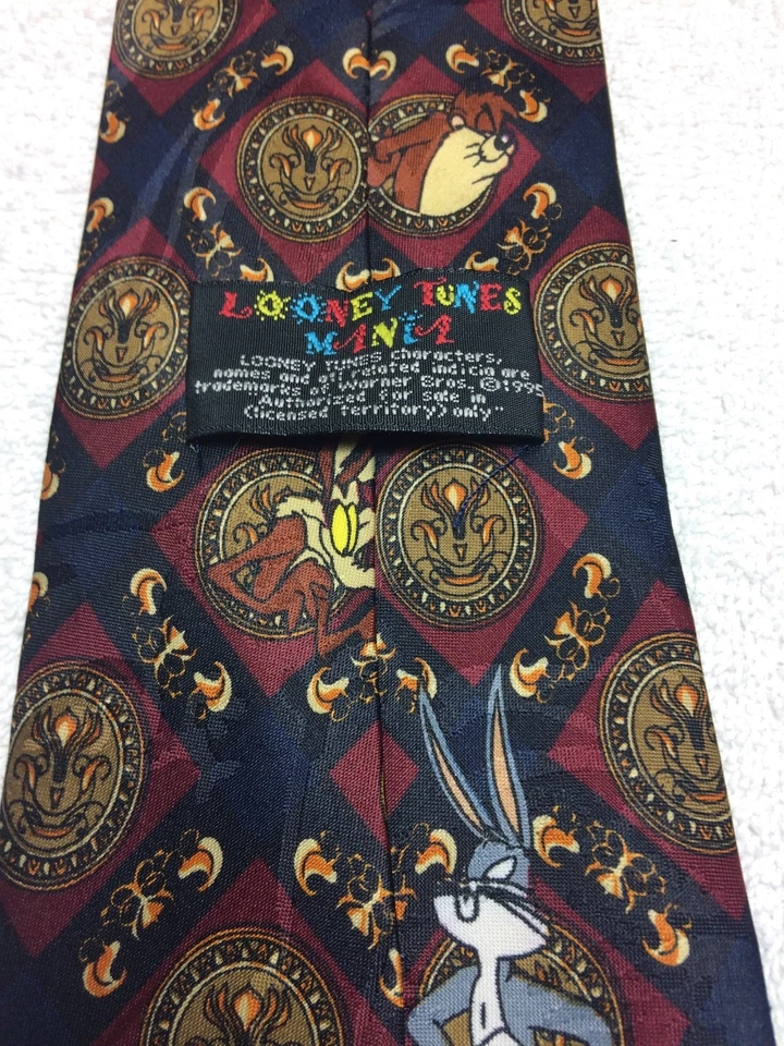 LOONEY TUNES МУЖСКОЙ ГАЛСТУК БОРДОВЫЙ ЧЕРНЫЙ ЗОЛОТОЙ ЖУКИ КРОЛИК 4 X 59 - Изображение 4 из 4
