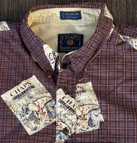 VTG Ralph Lauren Chaps Mens XL Button Down Long Sleeve Shirt All Over Print Boys - Picture 9 of 17