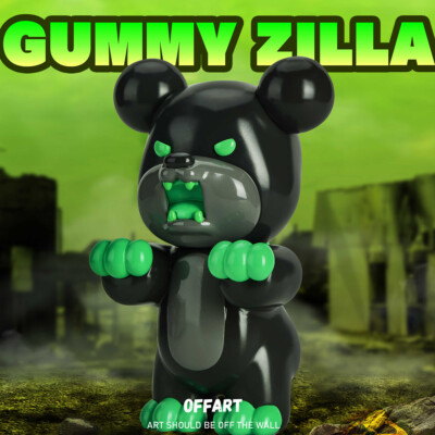 OFFART X Just Kidding Gummy Zilla Green Edition By Bruce Vinyl H14CM Figure