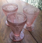 Lot of 3 Pink CHERRY BLOSSOM 3.75" 4 oz Footed Glass Tumblers /  Depression