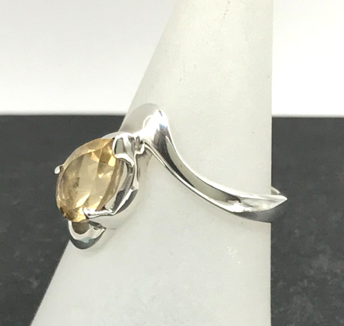 Citrine pear ring solid Sterling silver UK size P. Solitaire twist. Natural. - Picture 3 of 6