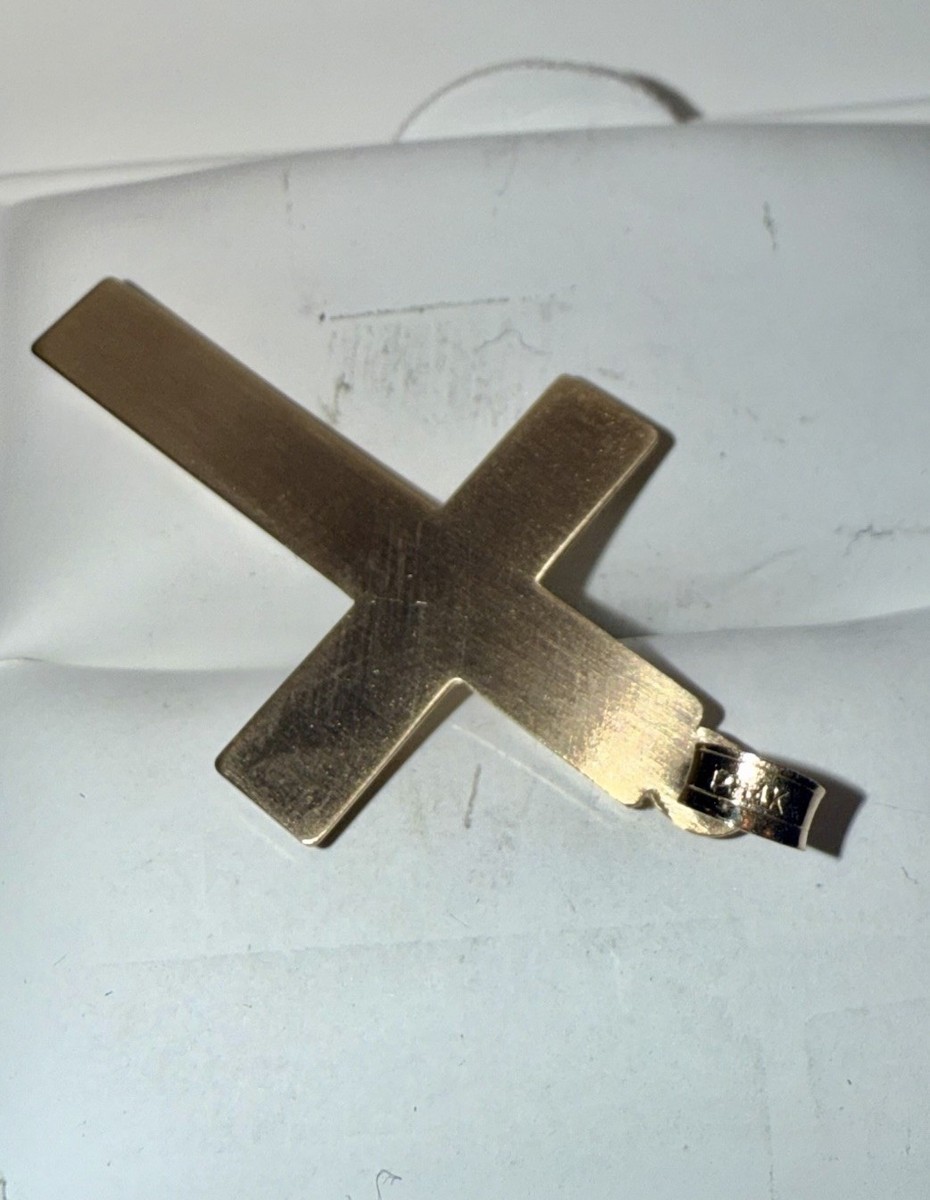 ESTATE Solid 14K Gold Two-Tone Engraved Dove Cross Pendant View 5